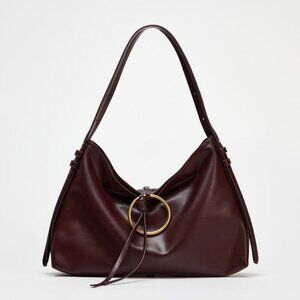 ZARA METAL DETAIL SHOULDER BUCKET BAG BURGUNDY RED NWOT